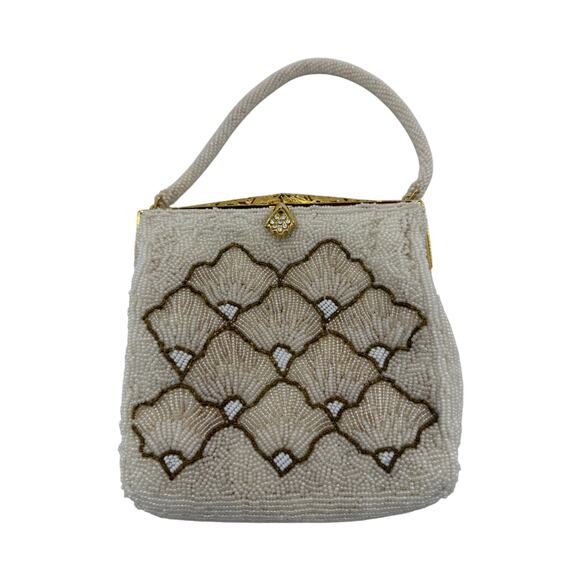 Vintage Shell Beaded Kiss lock Top Handle bag*Ornate Art Deco Style*hand beaded - Picture 1 of 8